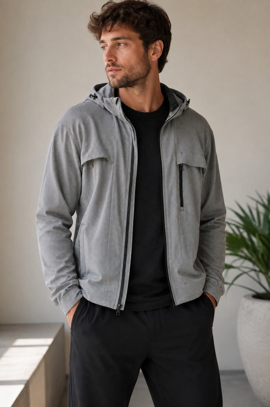 Lululemon Black White Rely Jacket Mens Casual M Athletic Houndstooth Print